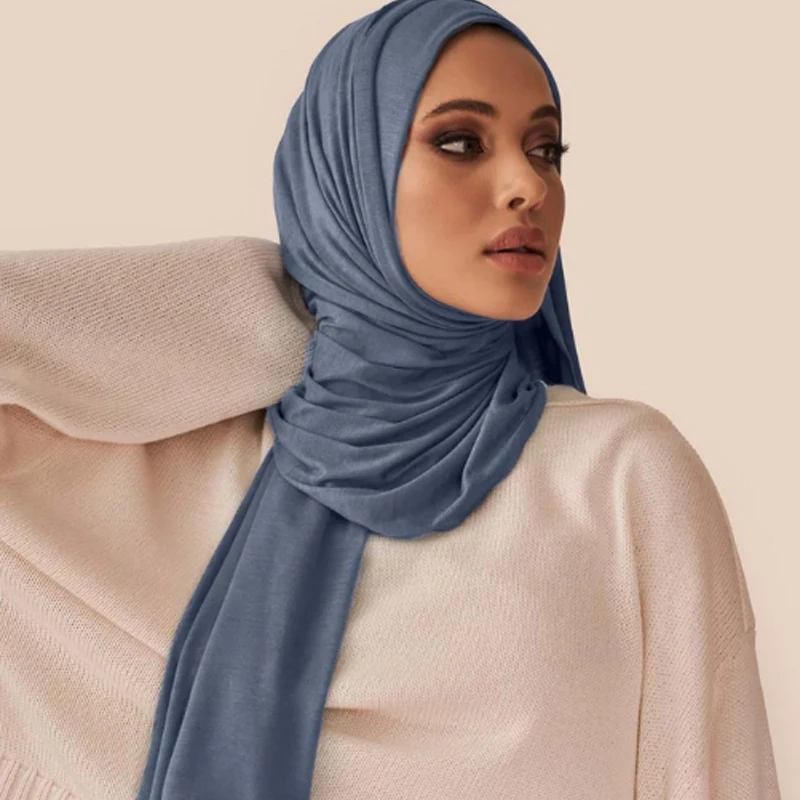 Soild Jersey Hijab For Women Cotton Head Scarf Soft Long Shawl Muslim Fashion Scarves Turbans Head for Women Bandana Headband