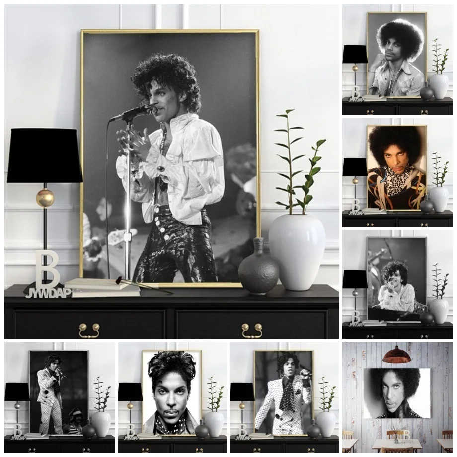 Prince Rogers Nelson Poster Black White Rock Music Singer Star Art Painting Canvas Wall Pictures For Living Room Home Decor