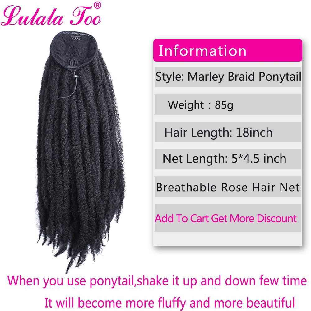 Long Curly Drawstring Ponytail Wig Crochet Marley Braids Twist Hairpiece for Women Synthetic Clip in Hair Extensions