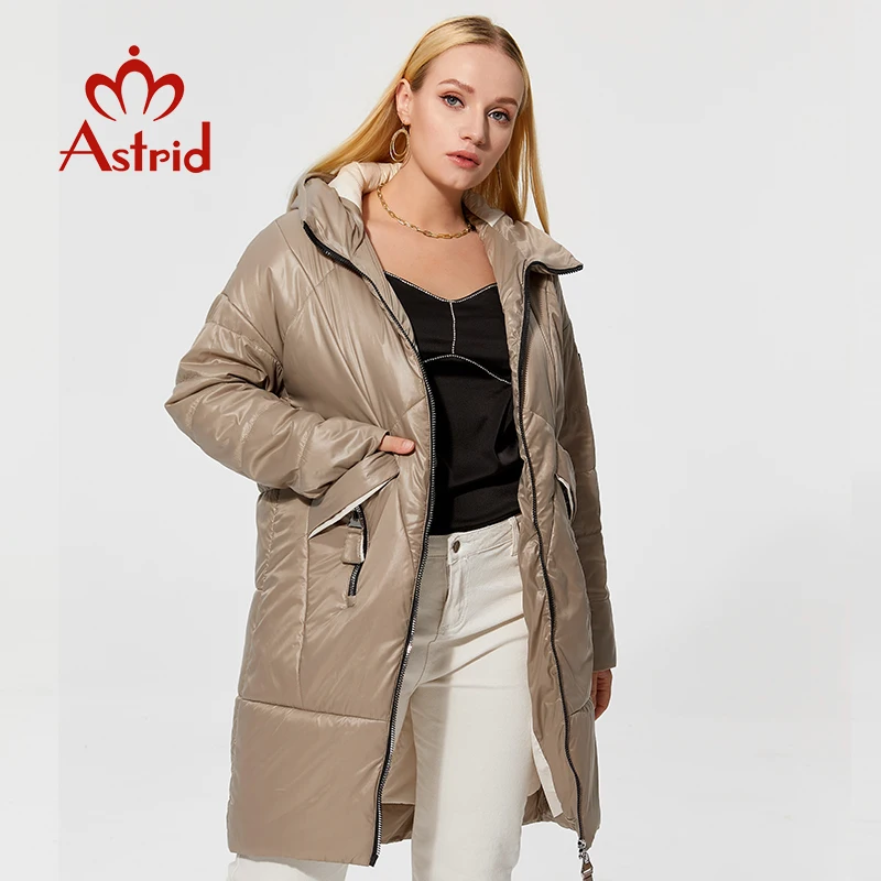 Astrid 2022 women's Autumn winter jacket Mid-length Coat Hooded plus size Fashion Women's Jacket Thin Cotton Warm Parka AM-9790