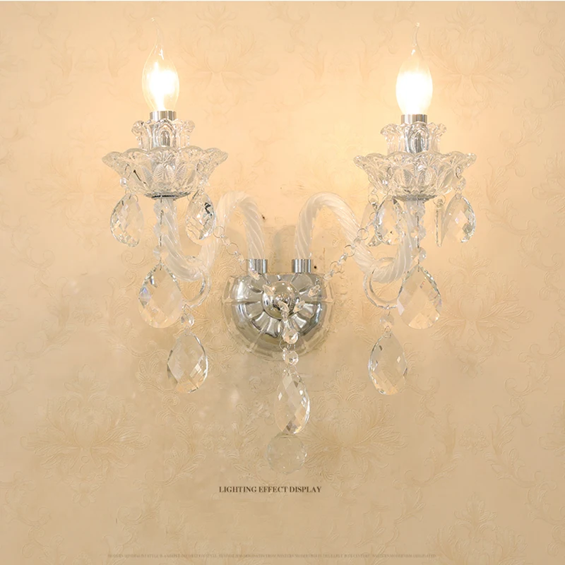 European Living Room Crystal Wall Lamp Bedroom Simple Modern Home Light Duplex Building Restaurant Smoky Gray Candle Fixtures