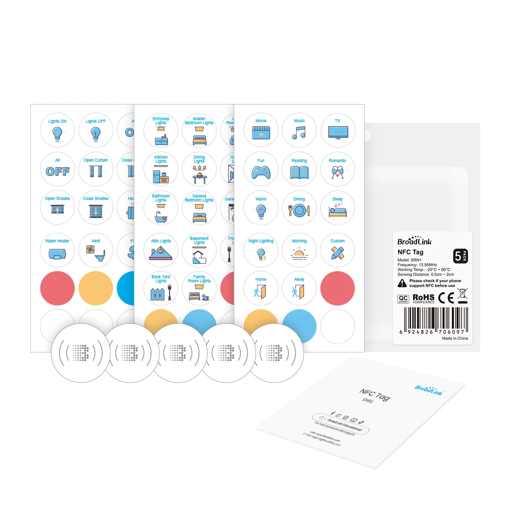 5/10/15/20 PCS BroadLink SRN1 Waterproof NFC Tags Stickers for Scan to Automate devices and scenes, Works with IFTTT