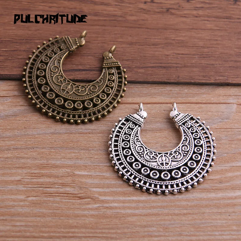 4pcs 37*38mm Two Color Zinc Alloy Necklace Charm Jewelry DIY Hollow Moon Connector Pendant Necklace