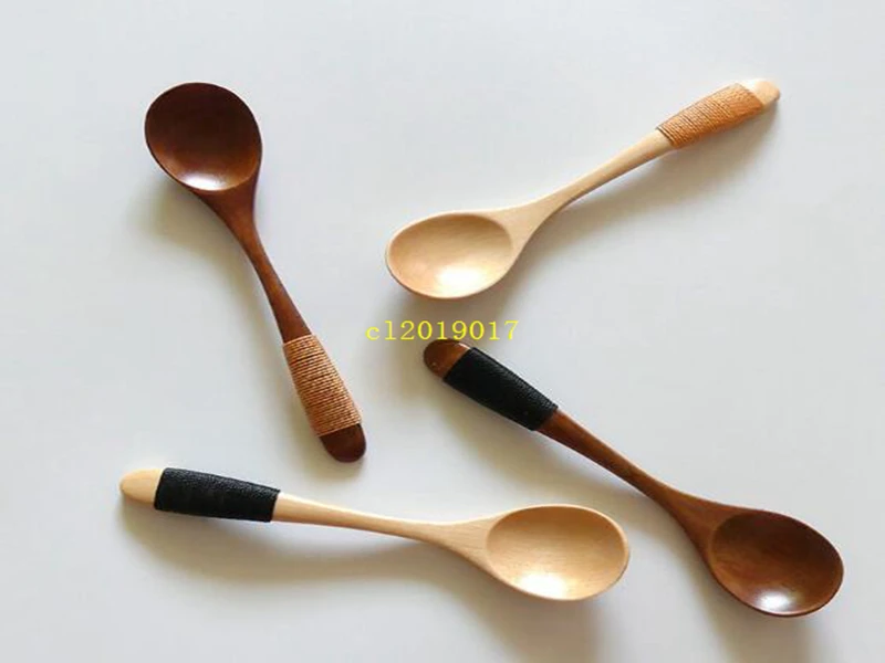 

400pcs 13*2.8cm Wooden Spoon Ice Cream Coffee Tea Soup Wood Honey Spoons Handle with Yarn Rope