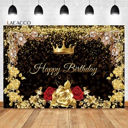 Laeacco Gold Rose Happy Birthday Photo Backdrop Light Bokeh Crown Diamond Women Girls Portrait Customized Photography Background