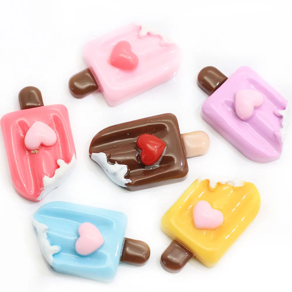 Kawaii Heart Ice Lolly Resin Miniature Food Art Supply Flatback Popsicle Cabochon For DIY Decorative Craft Scrapbooking