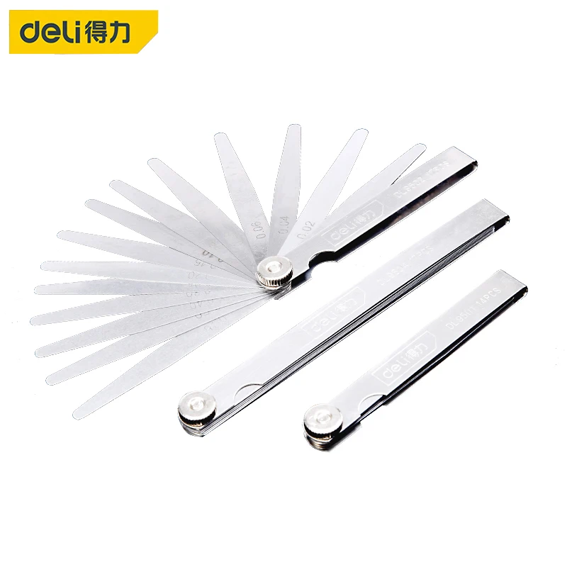 

deli 100mm 0.02- 1.0mm Thickness Metric Feeler Gauge 17 Blades Stainless Steel Gauge for Spark Plug Gap Valve Measure Tool