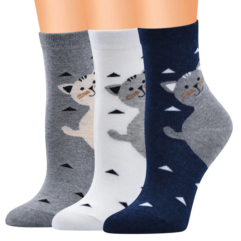 

LKWDer 6 Pairs Quality Cotton Women Fashion Cartoon Socks Female Cute Cat Pattern Socks Tube Female Ladies Comfortable Socks