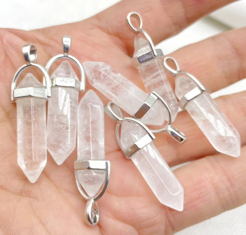 Atacado natural pedra da jóia de quartzo cristal citrino hexagonal pêndulo reiki charme pingentes diy jóias fazendo colares 24 pçs