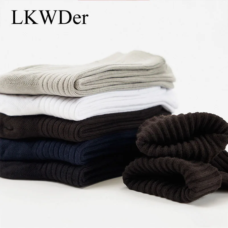 

LKWDer 5 Pairs Socks Men's Cotton Long Tube Autumn Winter Double Needle Breathable Deodorant Striped Solid Color Sports Men Sock