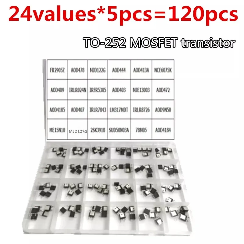 24vaules*5pcs=120pcs 78M05 AOD4184 ME15N10 AOD4185 IRLR8726 AOD478 AOD444 NCE6075K TO-252 MOSFET transistor KIT SET