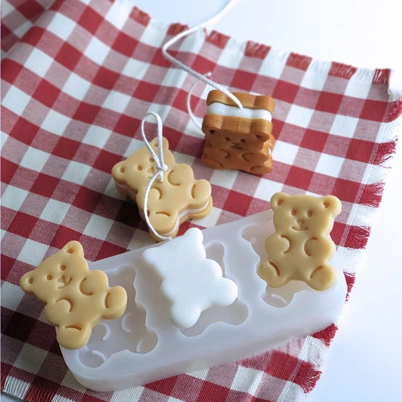 Bear Biscuit Silicone Candle Mold Diy Animal Shape Plaster Craft Making Mousse Chocolate Bake Mould Handmade Home Decora