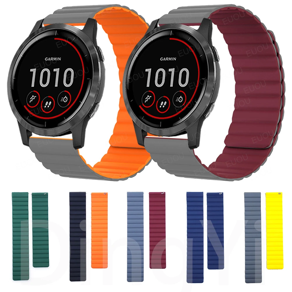 For Garmin Vivoactive 4 3/Venu 2/Forerunner 55 Correa Strap 245 645 Music Silicone band Magnetic Wristband Watchband Accessories