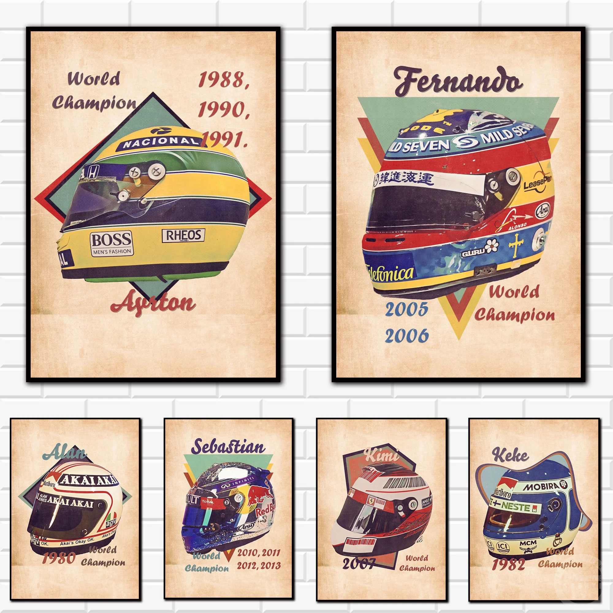 

Vintage Helmet F1 Formula World Champion Poster Poster Decoration Art Decor Painting Bar Room Wall Canvas