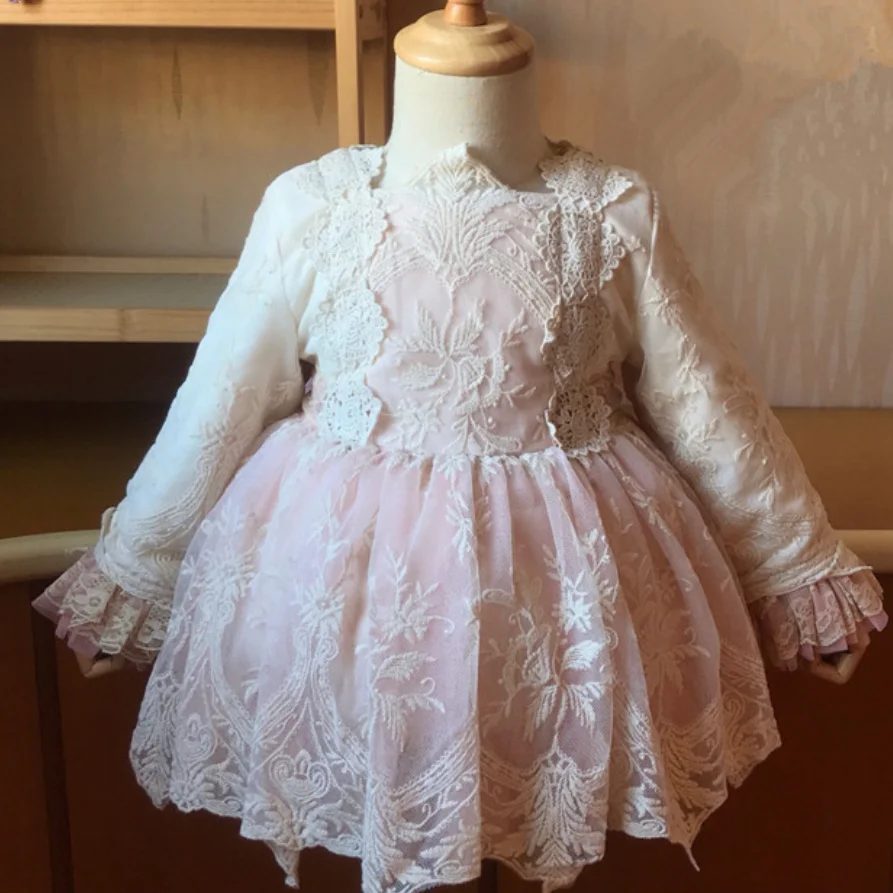 Spain princess Dress Girls vintage Lolita Birthday Party ball gown Dresses Infant Lace stitching Baby Girl g