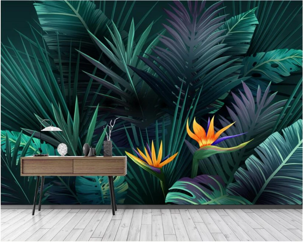 WELLYU Customizable fashion silk papel de parede 3d wallpaper HD Abstract Plant Rainforest Banana leaf living room backdrop3D