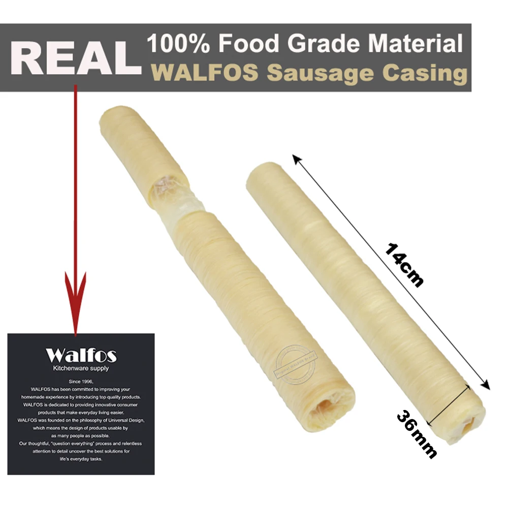 WALFOS14m * 36mm 드라이 돼지 소시지 케이싱 튜브 고기 소시지 소시지 메이커 기계 케이싱 핫도그 케이싱 햄버거 요리 도구