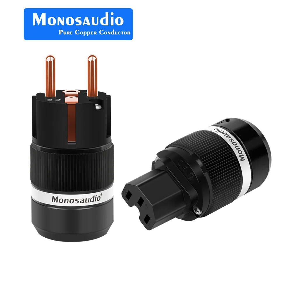 Monosaudio E100/F100 99.998% Pure Copper AC Power Plug Schuko Electri jack Hifi EUR Power Plug IEC Connectors supply cable plug