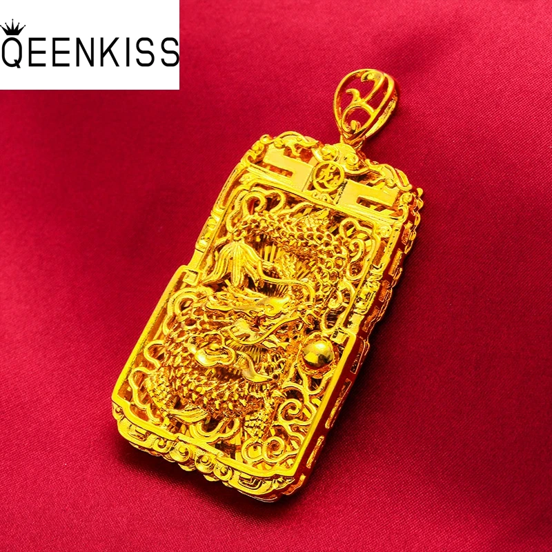 QEENKISS-colgante de oro de 24KT para hombre, joyería fina, regalo de cumpleaños, boda, Vintage, dragón hueco, venta al por mayor, PT555, 2021