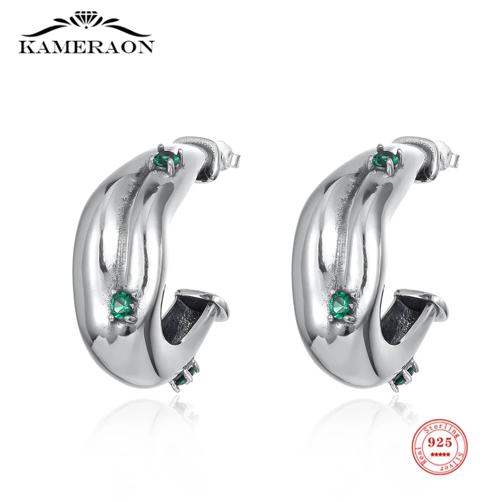 

925 Sterling Silver Oxidized Earrings Green Zircon Luxury Large Earrings Generous Stylish Ear Jewelry for Women Gift