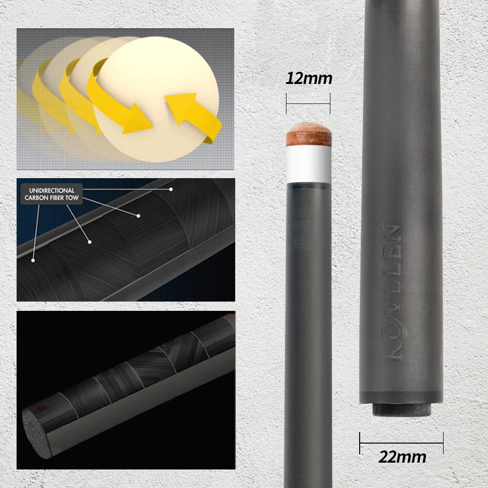 KONLLEN-Palo de tacómetro de fibra de carbono, taco de billar 3 cojín con estuche, tecnología negra, Corea Libre, 12 mm, 142 cm