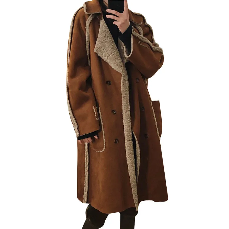 Female new winter lamb wool loose double-sided trench outerwear Korean style warm and thicking loose fur coat