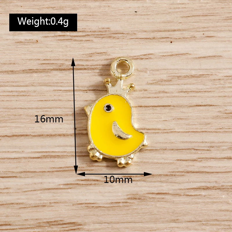 10pcs 10*16mm Enamel Crown Chick Charms for Jewelry Making Cartoon Animal Charms Pendants Necklaces Earrings DIY Accessories