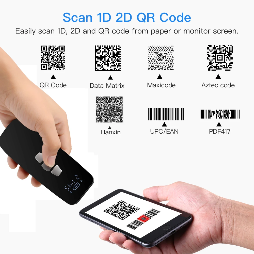 Free Shipping Bluetooth 1D CCD 2D Barcode Scanner Pocket Wireless QR Reader Data Matrix PDF417 IOS Android Windows
