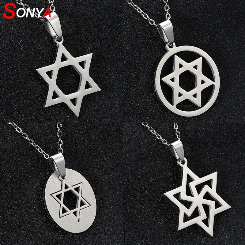 SONYA Stainless Steel Necklace  Magen Star Of David Pendant Israel Chain Necklace Women Elegant  Wedding Jewelry Wholesale Gift