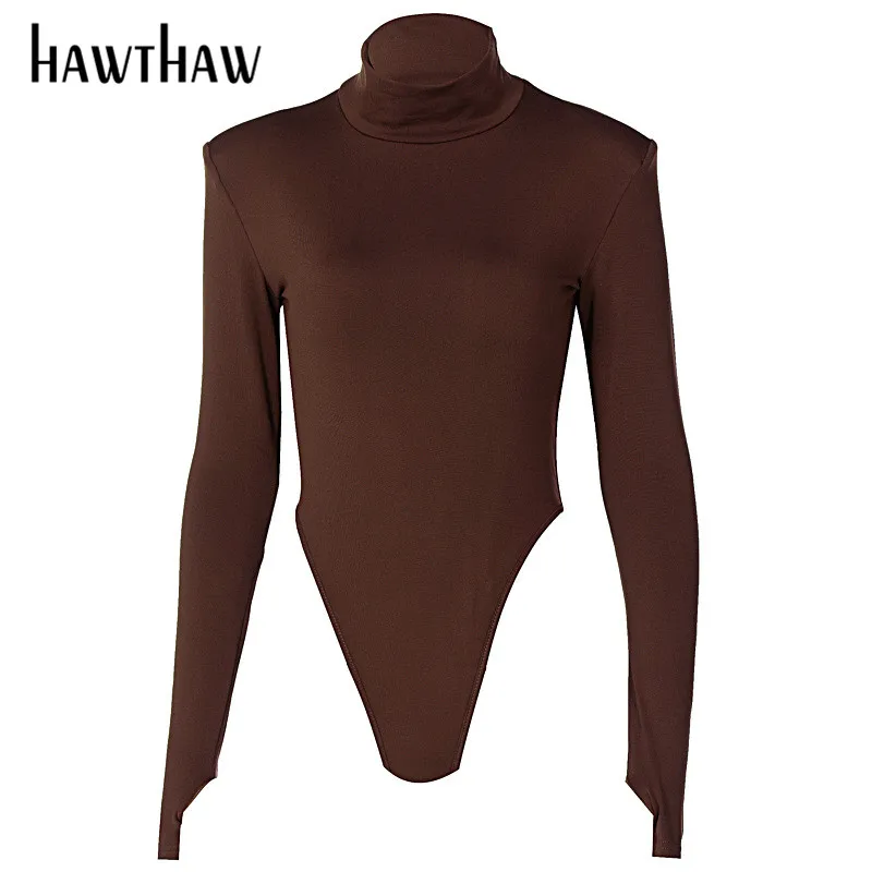 Hawthaw Frauen Herbst Langarm Backless Soild Farbe Rollkragen Schlank Bodycon Bodysuit Overall 2020 Herbst Kleidung Streetwear