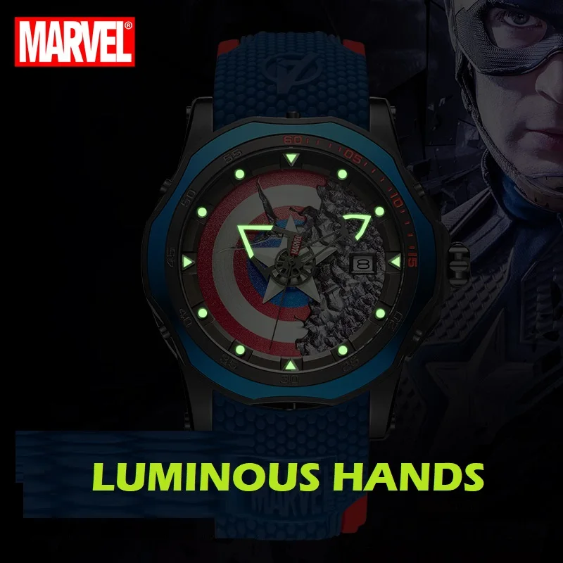 Disney Official Marvel The Avengers Captain America 100M Waterproof Clock Male Watch Quartz WristWatch Relogio Masculino 9158