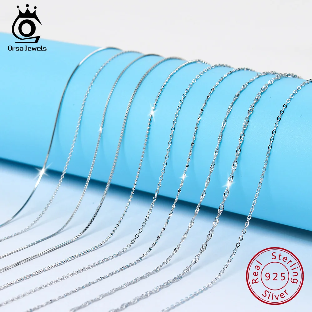 ORSA JEWELS Genuine Silver 925 Necklace Chain Initial Link Fashion Twisted Box Snake Chain Women Men Necklaces Jewelry SC06