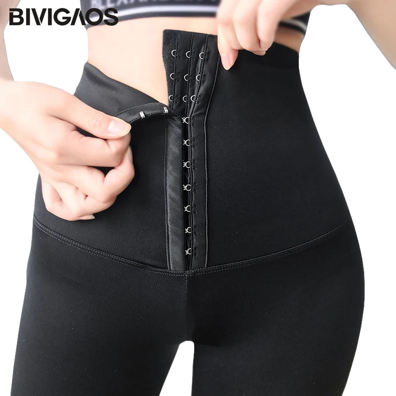 BIVIGAOS Women Black No Trace Butt Lifter Slimming Belt Leggings Sexy Fitness Leggings High Waist Trainer Tummy Shaper Leggings