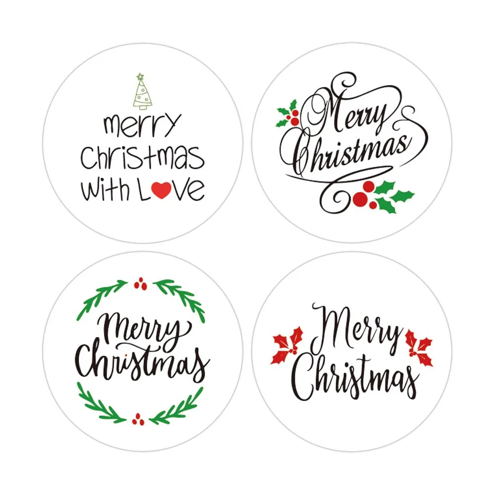 100-500Pcs White Merry Christmas Label Stickers for Card Gift Package Wrapping Festival Party Baking Small Business 1inch