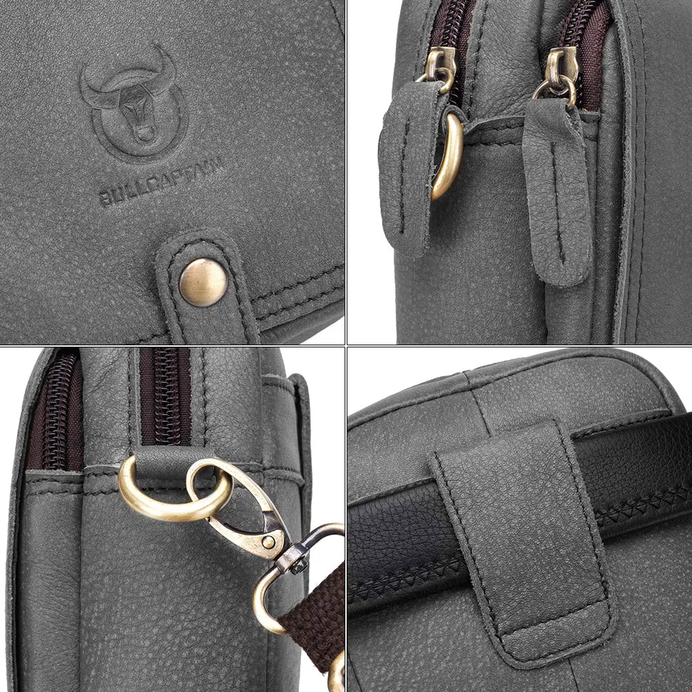 BULLCAPTAIN-bandolera informal para hombre, bolso de hombro de cuero con bolsillo y cremallera lisa, YKK Premium