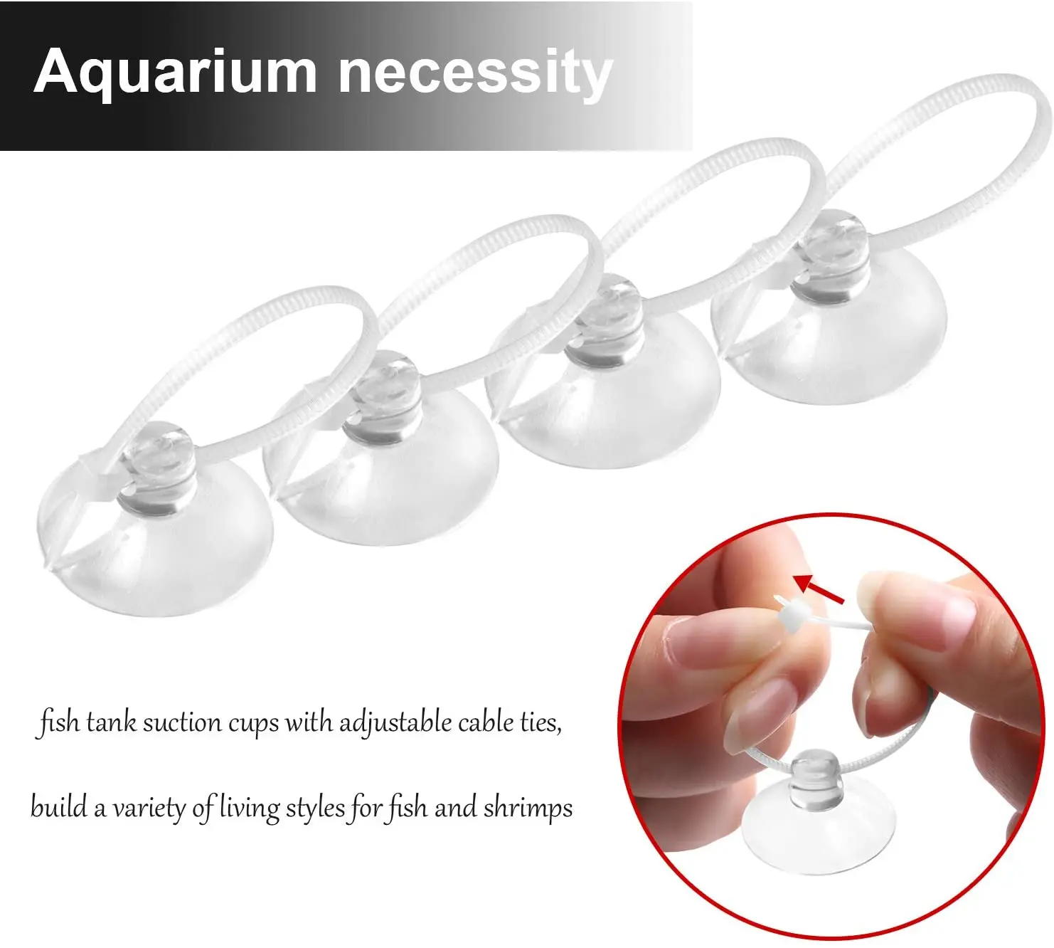 20Pcs Aquarium Suction Cups Fish Tank Clip Hooks with Adjustable Cable Ties for Plants Planter Binding Moss Nest