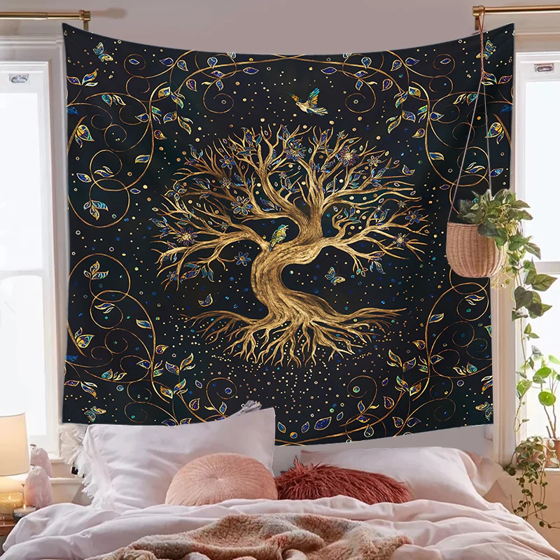 Life Trees Tapestry Wall Hanging Bohemian Decorative Tapestry Hippie Yoga Mat Large Size Sheet Sofa Blanket Bohemian Plant Print