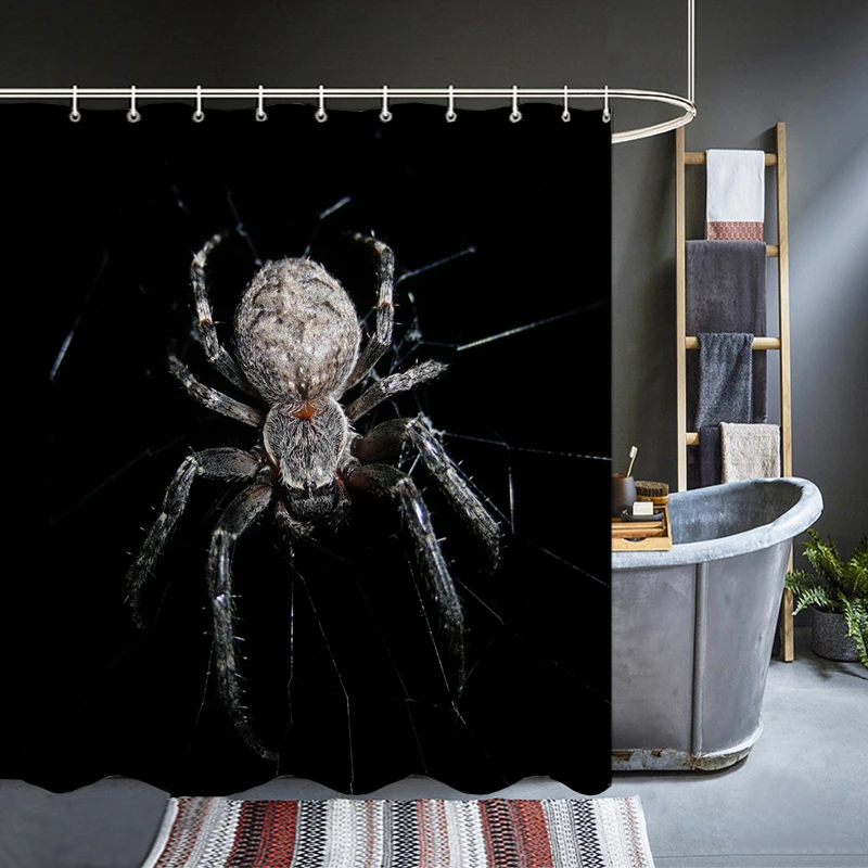 

Personality Spider Shower Curtains Waterproof Bathroom Bath Curtain 3d Print With Hooks Washable Modern Black Polyester Cloth