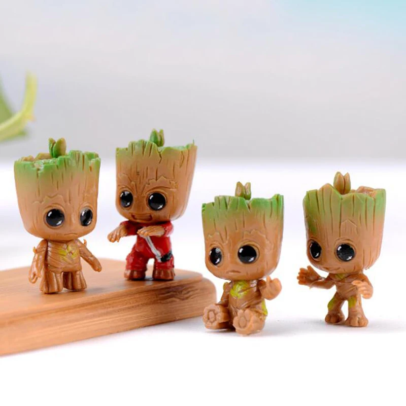 4 sztuk/zestaw Marvel Guardians of The Galaxy Avengers Tiny Groot Cute Baby Tree Man Model figurki zabawki 5cm