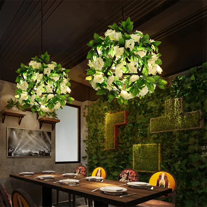 Modern Plant Pendant Lamp Industrial Restaurant Shop Coffee Bar Green Art LED Hanglamp Decor Lustre Pendente Lighting Fixtures