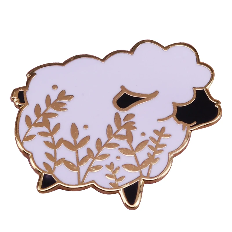 Cute Cartoons Animal Little Sheep Enamel Pin Plant Flowers Golden Brooch Art Knitters Enthusiast Gift