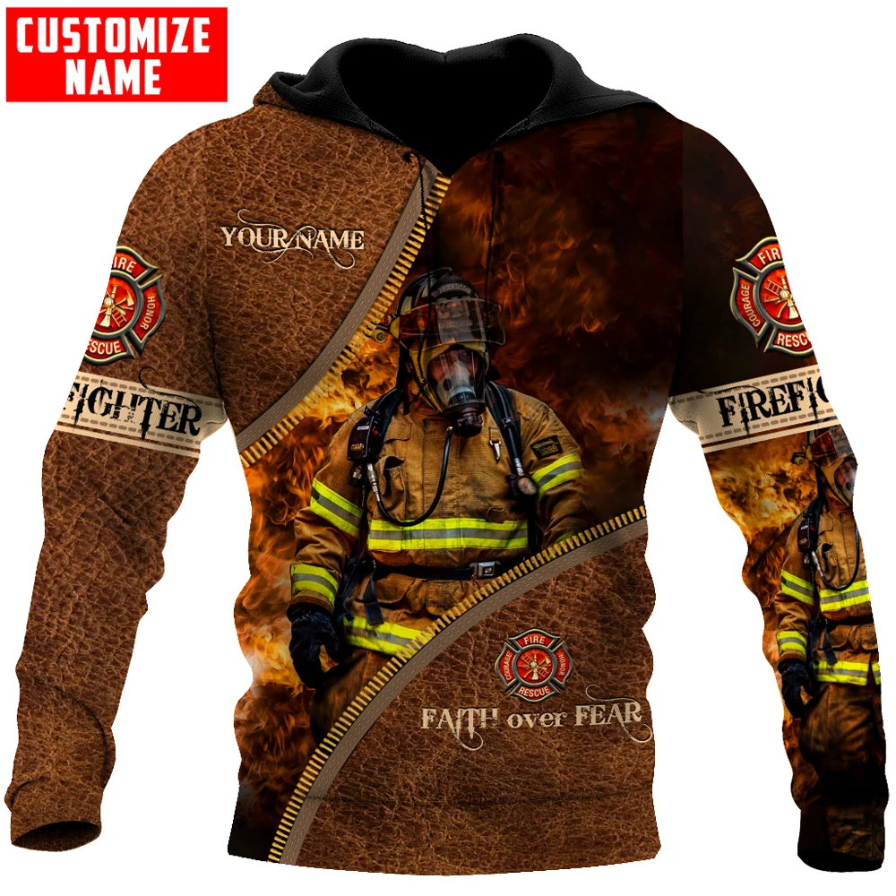 

Customize Name Brave Firefighter 3D Printed Men Autumn Hoodie Unisex Hooded sweatshirt Streetwear Casual zipper hoodies DK413