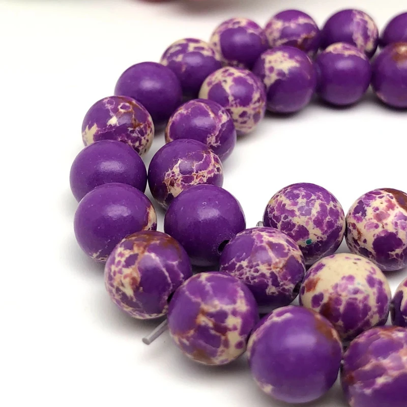 Assorted Natural Regalite Round Sea Sediment Jasper Loose Full Strand Imperial Impression Stone Beads for DIY Jewelry Making 15\