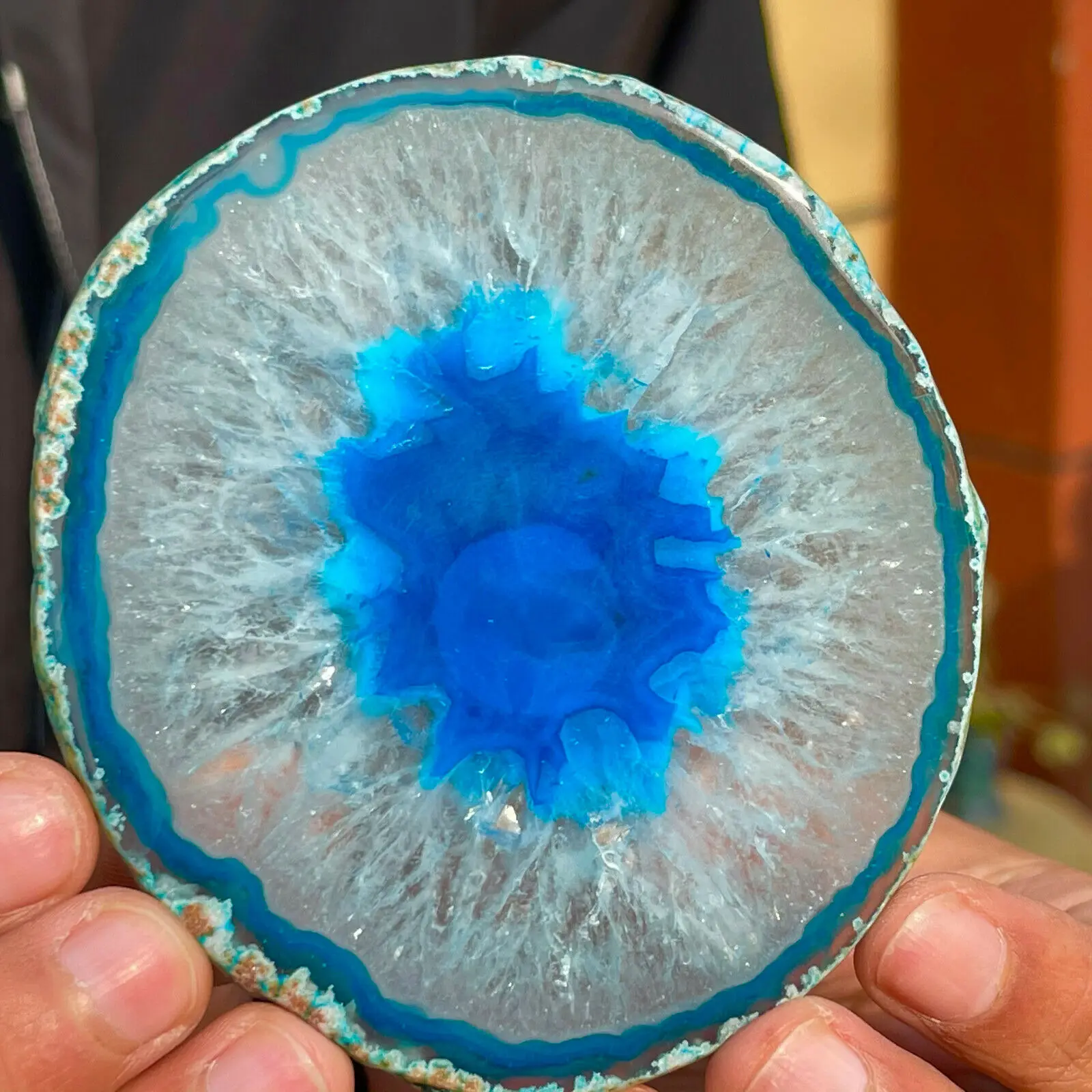 150mm Large BLUE Agate Slice Geode Polished Crystal Quartz