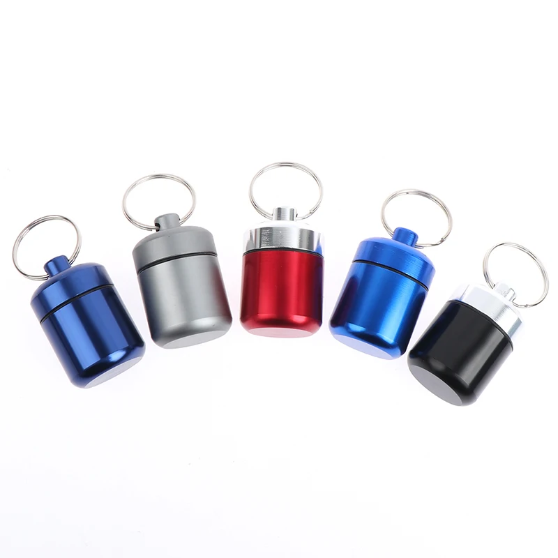 1pc Waterproof Aluminum Pill Box Medicine Case Container Bottle Holder Keychain Carabiner Outdoor Pill Case PillBox