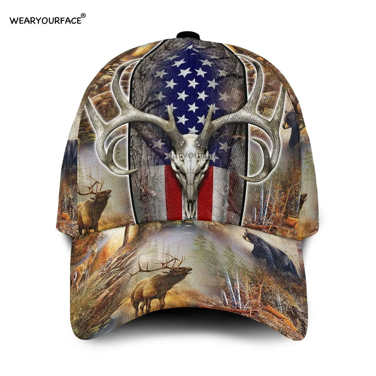 Deer Hunting Wildlife Animals 3D All Over Printed Snapback Hat Men Women Adult Hip Hop Headwear Outdoor Sun Visor Baseball Cap