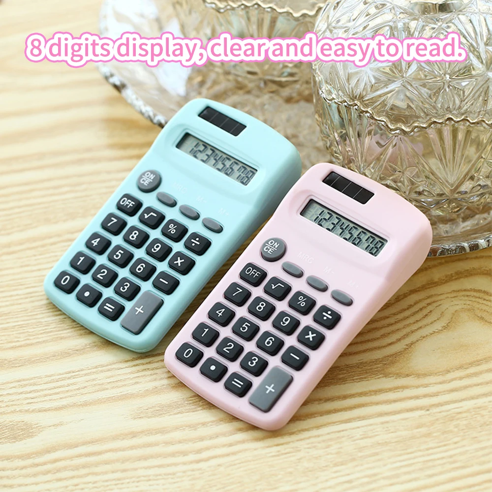 Mini Cute Calculator 8 Digits Display Solar & Battery Dual Power Portable Electronics Calculator Accounting Tool