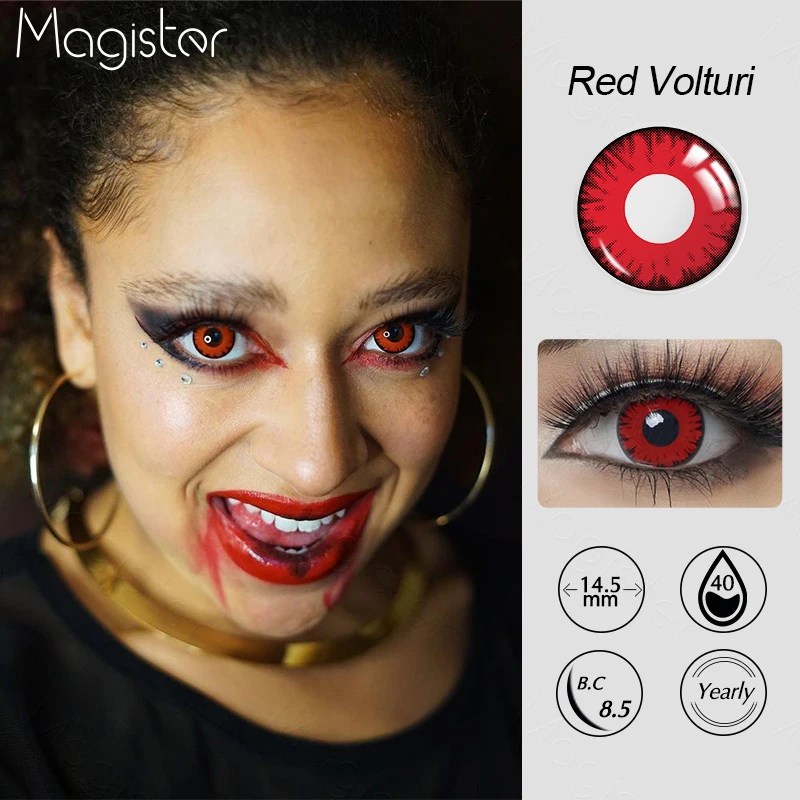 Magister 1 Pair Halloween Contacts Lenses Anime Cosplay Contacts Sharingan Red Contacts Blackout Lenses for Eye White Blind Lens