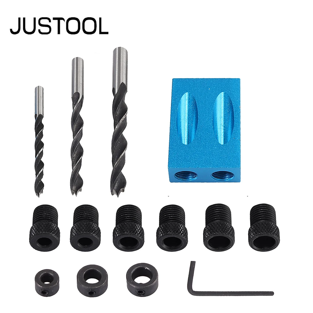 

JUSTOOL 14 pcs Drill Bit Set Kit 6/8/10mm Sizes 15° Diagonal Hole Positioner Guide Angle Locator Oblique Hole Drill Set