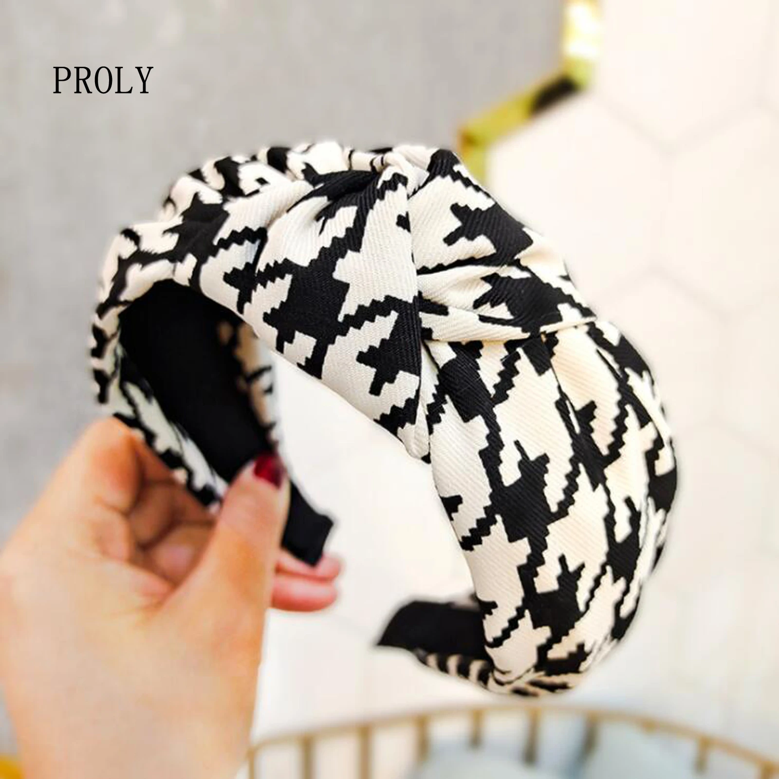 PROLY New Classic Houndstooth Headband Soft Center Knot Hairband Winter Warm Turban Headwear Adult Hair Accessories Wholesale